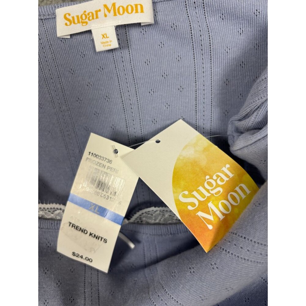 Sugar Moon Juniors' Womens Layered-Look Pointelle Knit Top Blue Size Large NWT's - Picture 6 of 8